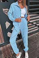 Вельветовий жіночий костюм з сорочкою прямого крою на кнопках та штани на на резинці з 42 по 48 розмір, фото 6
