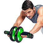 Ролик для преса подвійний Зелений + килимок Profi Sports / Гімнастичний тренажер колесо для преса, фото 2