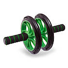 Ролик для преса подвійний Зелений + килимок Profi Sports / Гімнастичний тренажер колесо для преса, фото 3