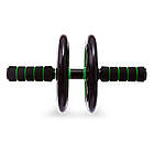 Ролик для преса подвійний Зелений + килимок Profi Sports / Гімнастичний тренажер колесо для преса, фото 7