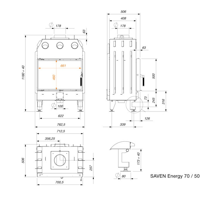 Стальная каминная топка прямая SAVEN Energy 70х50 (15.1 kW) ECO - фото 10 - id-p1821292451