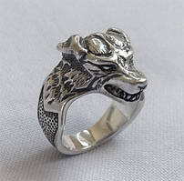 Перстень "Голова Вовка 3" з чорнінням срібло 925 проба