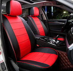 Чохли на сидіння Субару Ледаси (Subaru Legacy V) 2009-2012 г модельні MAX з екошкіри Чорно-коричневий Червоний