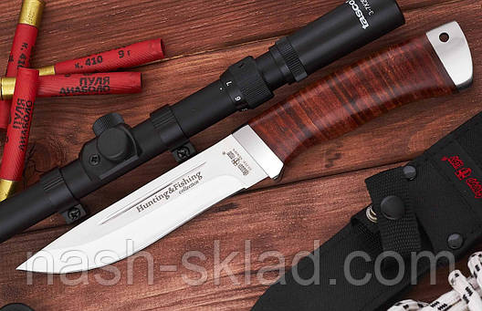 Ніж для полювання і риболовлі Барнаул , з рукояттю з набірної шкіри + ексклюзивні фото, фото 1