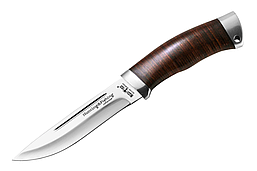 Ніж для полювання і риболовлі Барнаул , з рукояттю з набірної шкіри + ексклюзивні фото, фото 4