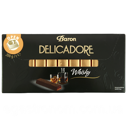 Шоколад Барон Делікадоре чорний з віскі Baron Delicadore whisky 200g 12шт/ящ (Код: 00-00013396)