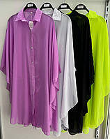 Пляжная туника женская ZIhai белая, черная, фиолетовая, салатовая больших размеров(оверсайс) 3XL, Фиолетовый