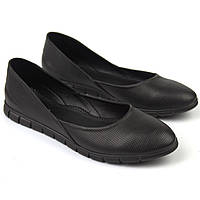 Балетки черные кожа с тиснением повседневные женская обувь больших размеров Scara U Black Leather BS
