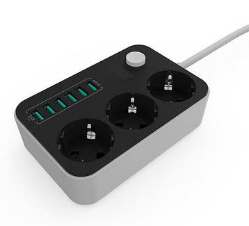 Мережевий удлинительЅЕ3631 3 розетки 6 USB 1.6 м, фото 3