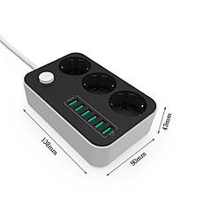 Мережевий удлинительЅЕ3631 3 розетки 6 USB 1.6 м, фото 5
