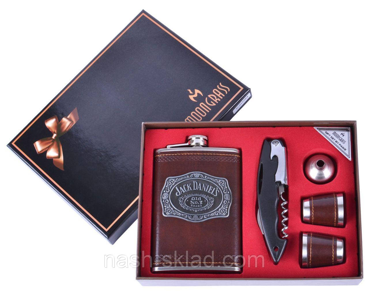 Подарочный набор Старинная Фляга Jack Daniels (Штопор-открывалка-нож, 2 рюмки, фляга) - фото 1 - id-p1821348333