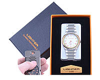 USB запальничка з годинником Біле золото в подарунковій упаковці LIGHTER (Спіраль розжарювання)