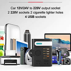Автомобіль інвертор, мережевий фільтр ASOMETECH 12V 220V 200w, фото 4