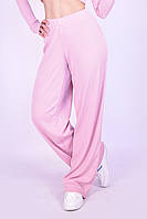 Женские спортивные штаны-палаццо клеш от бедра из трикотажа рубчик, розовые