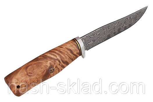 Мисливський ніж з дамаської сталі - невеликий, неутяжеленный, міцний ніж з клинком класичної форми, фото 1