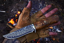 Мисливський ніж з дамаської сталі - невеликий, неутяжеленный, міцний ніж з клинком класичної форми, фото 3