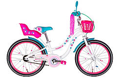 Дитячо-підлітковий велосипед з багажником FORMULA FLOWER 20" (білий з рожевим та бірюзовим)