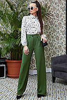 Женские классические широкие прямые зеленые брюки