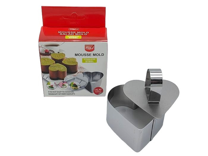 Форма для формування салатів гарнірів та десертів нержавіюча сталь з виштовхувачем Серце 8*8 cm H 4 cm