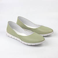 Фисташково зеленые балетки повседневные кожа с тиснением летняя женская обувь больших размеров Gracia Pista BS