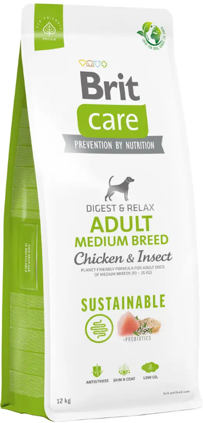 Сухий корм для собак середніх порід із куркою білком комах Brit Care Dog Sustainable Medium Breed 12 кг