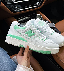 Кросівки New Balance 550 White Green Взуття Нью Беланс білі з зеленим шкіряні весна осінь Жіночі  Чоловічі