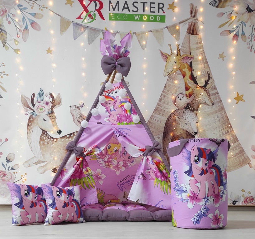 Вігвам та аксесуари великий ігровий намет для дітей курінь с My little pony БОН БОН + Кошик . Повний комплект!