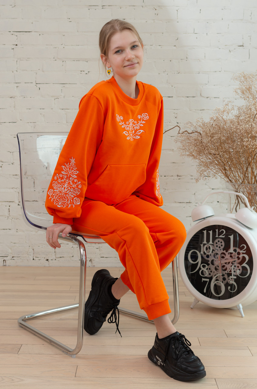 Спортивний костюм для підлітка дівчинки з вишитим світшотом, фото 1
