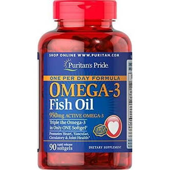 Жирні кислоти Puritan's Pride Omega-3 Triple Strength 1360 mg (950мг актив) 90 капс США, фото 2