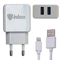 Зарядное устройство 2USB, 2,1А + кабель lightning, INKAX CD-01 / Зарядка для телефона и планшета