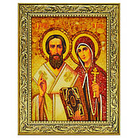 Икона "Святые Киприан и Иустина" янтарная 40х60
