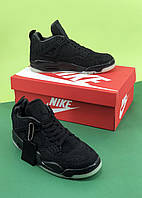 Мужские кроссовки Nike Air Jordan 4 Black (чёрные) низкие кроссы с светоотражающей подошвой PD7298