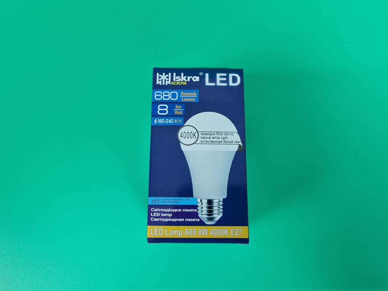 Лампа Світлодіодна LED A60 8W 4000К Е27 "Iskra" (1 шт.), фото 1