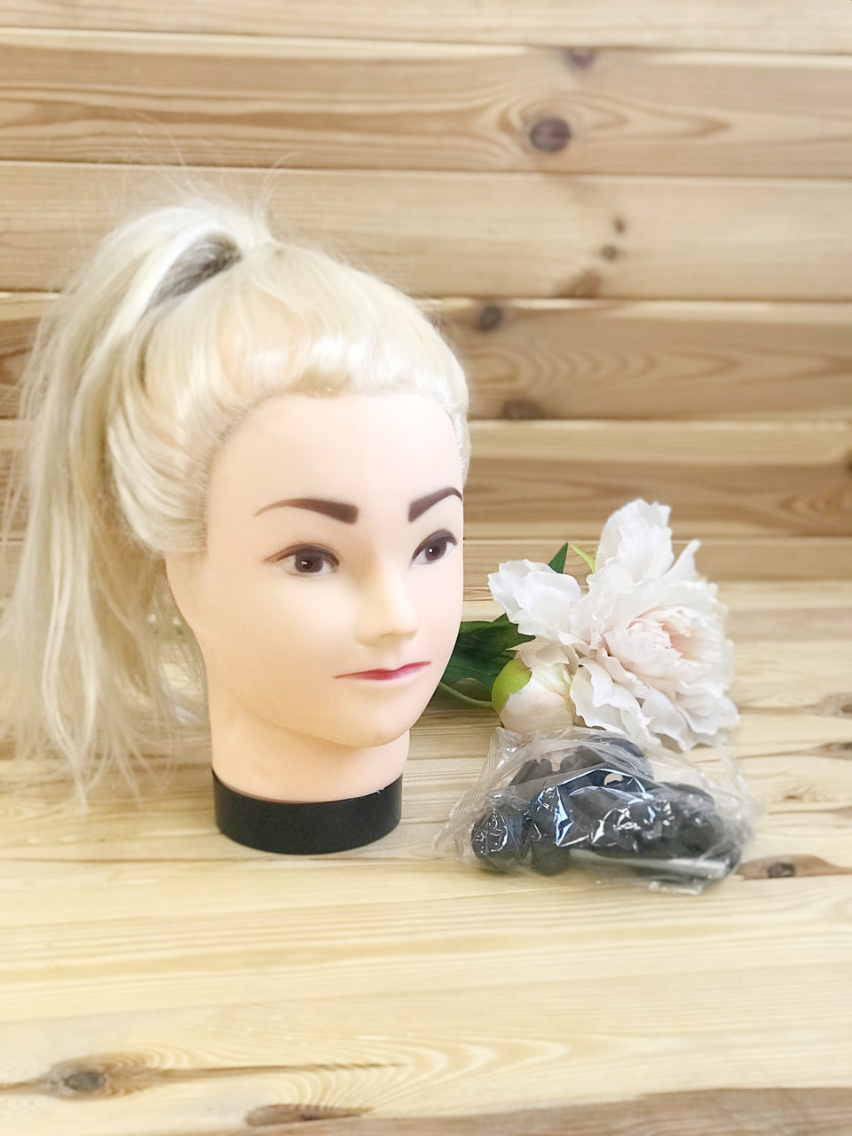 Навчальна голова манекен для плетіння волосся блонд, 45 см (штучне волосся)