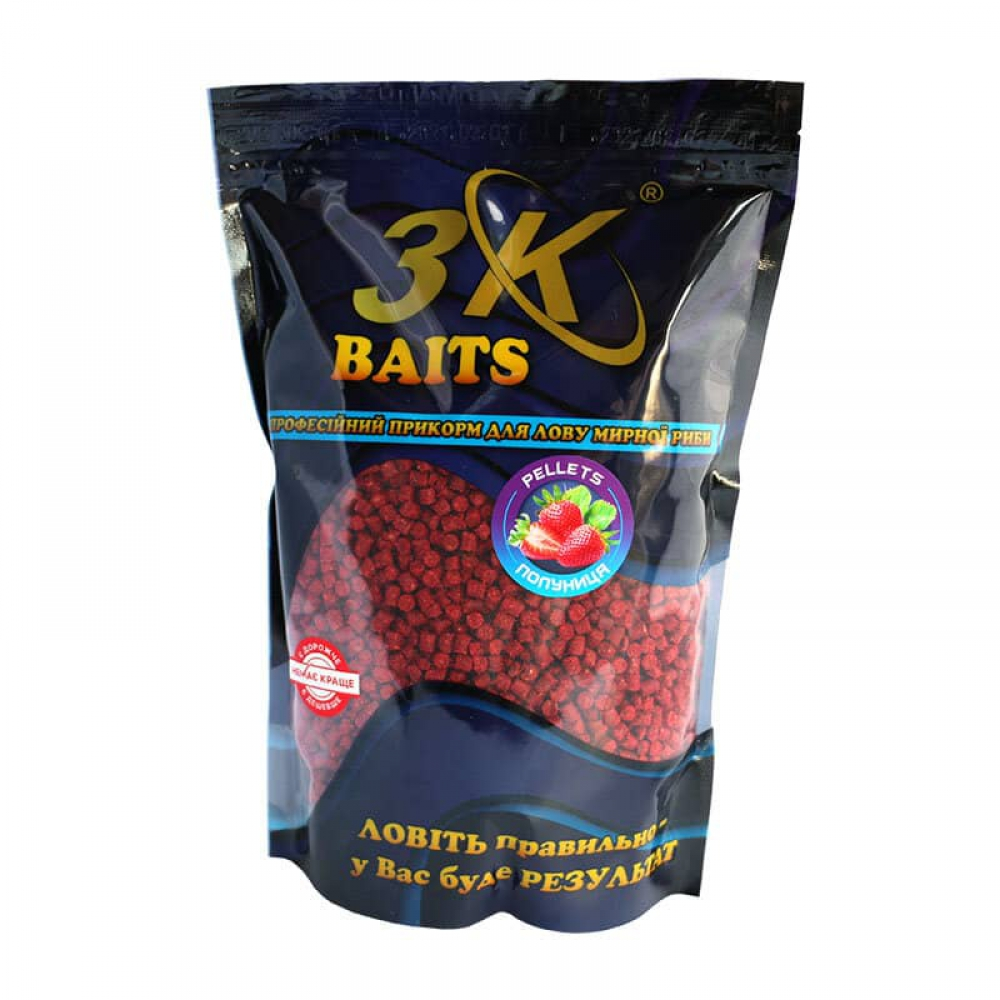 Пелетс 3k Baits Pellets 2mm Полуниця 800g, фото 1