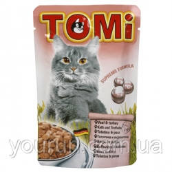 TOMi veal turkey М'ЯСО ІНДИЧКА консерви для кішок, вологий корм, пауч 100гр, фото 1