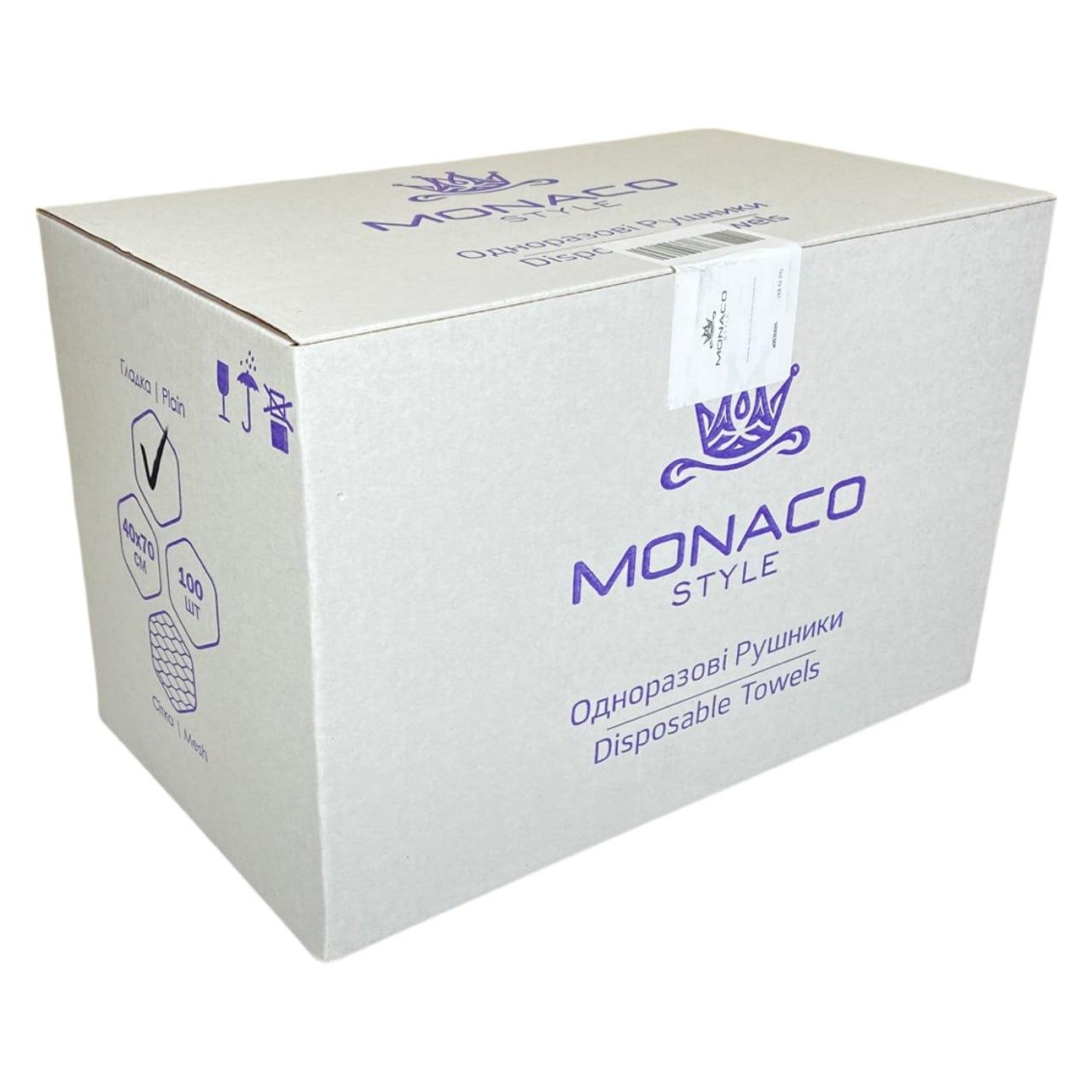 Рушники одноразові Monaco в коробці розмір 40*70 спанлейс щільність 40г/м2 (100 шт/кор) білі, структура гладка