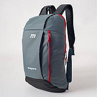 Спортивный детский прочный серый рюкзак с черным дном и красной молнией непромокаемый среднего размера 0114