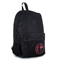 Городской повседневный женский рюкзак черного цвета с розовой надписью и фламинго 300fl