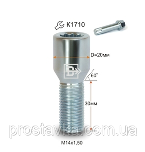 Болт 274120 Z VST20D30 Z M14X1,50X30 Цинк Конус, Dголови = 20 мм, внутр. 10 промінь. Зірка, фото 1