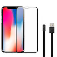 Протиударне захисне скло Remax GL-36 Zeus 3D Full Cover iPhone X/Xs 0.3мм плюс Lightning кабель