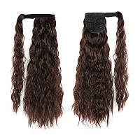 Причіпний хвилястий хвіст темний шоколад 55см, коси, кінський хвіст, термоволокно