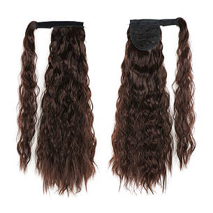 Причіпний хвилястий хвіст темний шоколад 55см, коси, кінський хвіст, термоволокно, фото 1