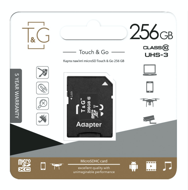 Карта пам'яті microSDXC (UHS-3) 256GB class 10 T&G (з адаптером