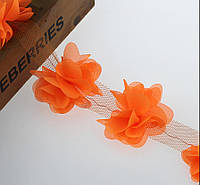 Цветы из шифона для создания украшений, декора одежды, диаметр цветка 5 см, цвет оранжевый, 1 шт!