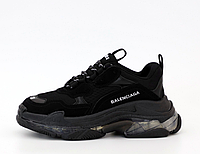 Кроссовки женские Balenciaga Triple S черные, Баленсиага Трипл С замша, кожа, супинатор. код KD-12109