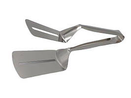 Щипці-лопатка для яєчні кухонна з нержавіючої сталі Лопатка подвійна з тримачем для кухні металева L 25 cm