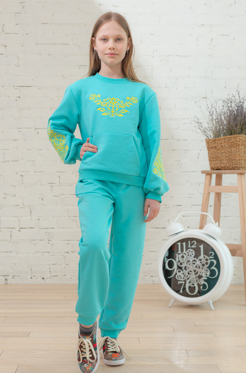 Підлітковий спортивний костюм для дівчинки з вишитим світшотом, фото 1