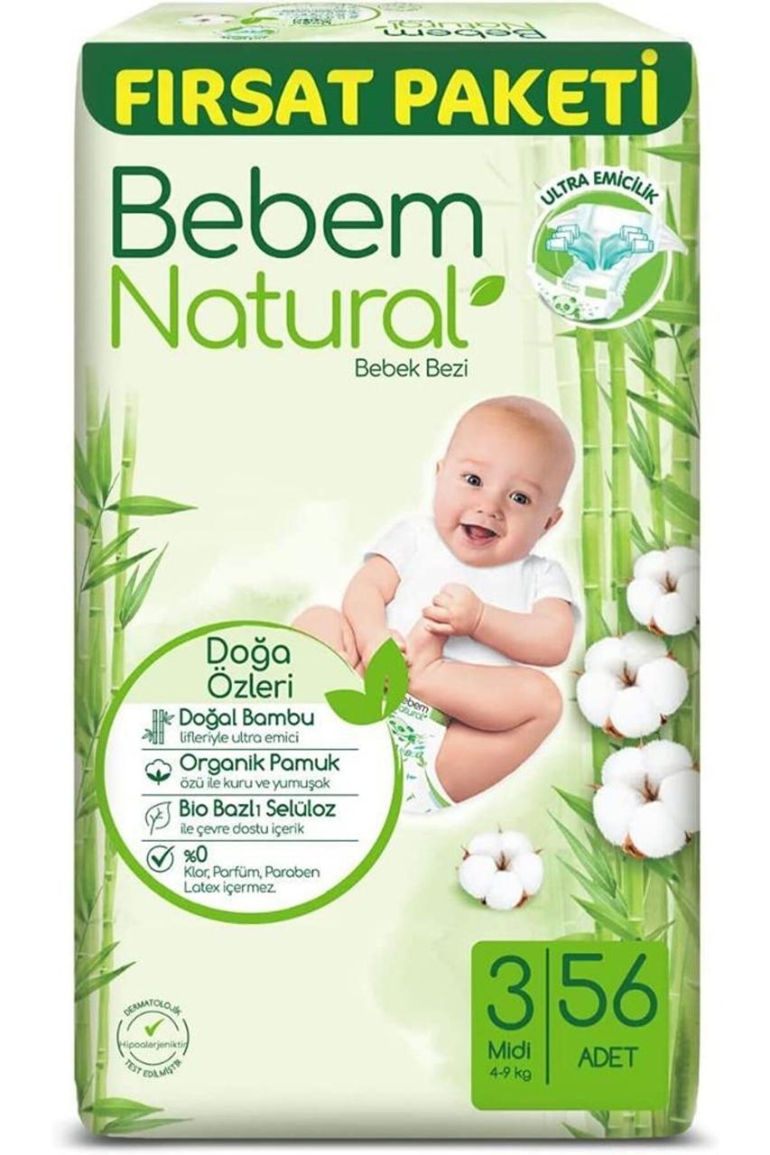 Підгузки одноразові дитячі BeBem Natural midi 3 (4-9 кг) 56 шт.