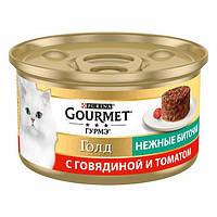 Влажный корм Gourmet Gold консерва "нежные биточки" говядина 85г для кошек